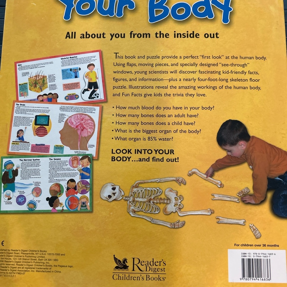 Look Into Your Body book with large 17 piece skeleton puzzle
